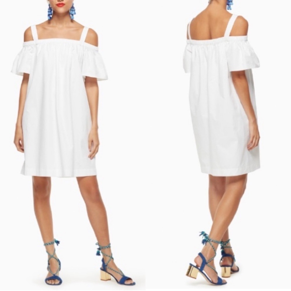 Nwt Kate Spade Broome St Small Fresh White Cold Shoulder Cotton Dress $248